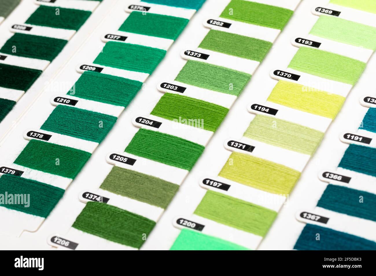 Grüne und gelbe Farbe hue Garn Faden Musterfelder close-up Stockfoto
