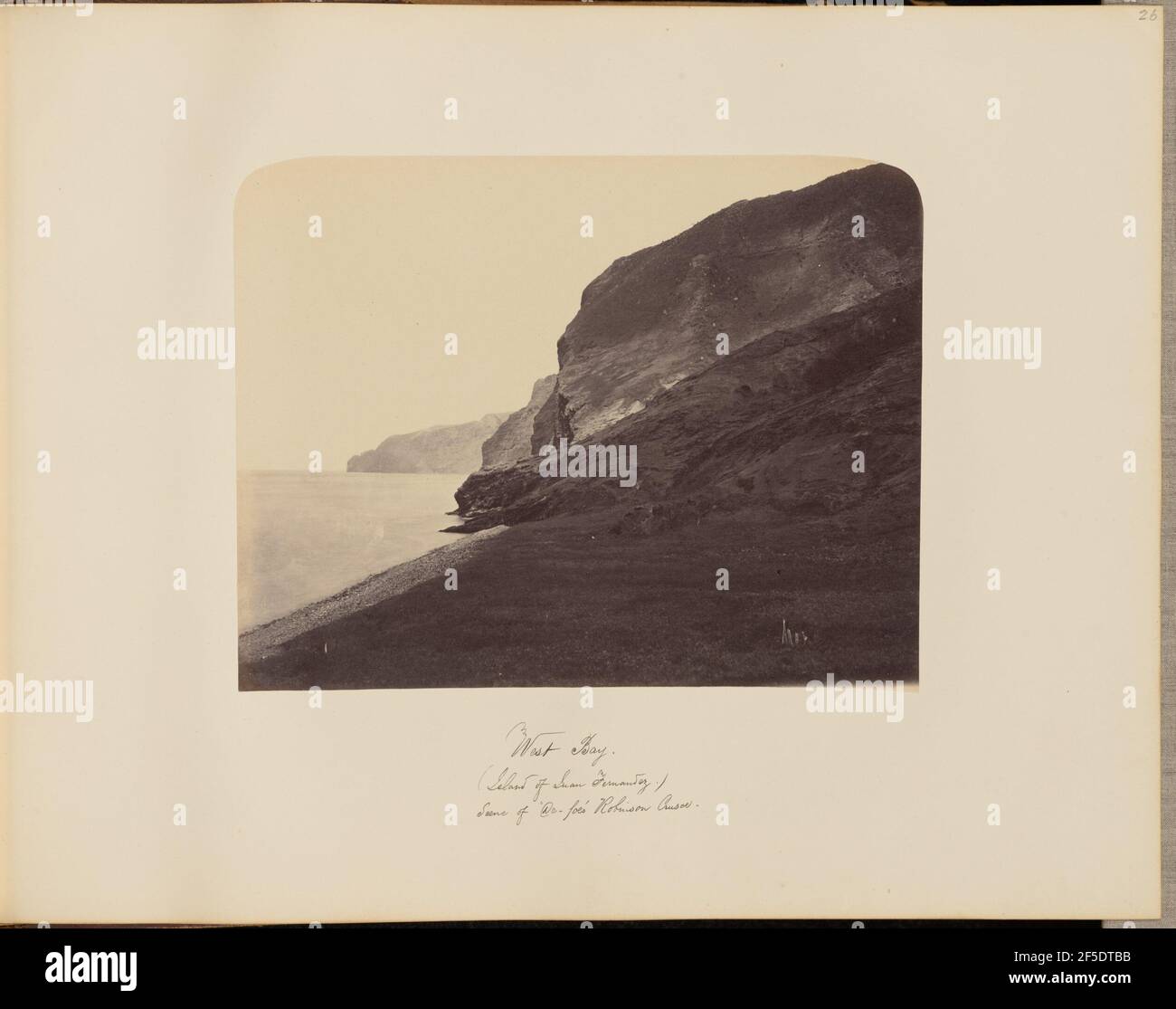 West Bay (Insel Juan Fernandez). Szene von 'De-Feind' Robinson Crusoe.. Helsby & Co Stockfoto