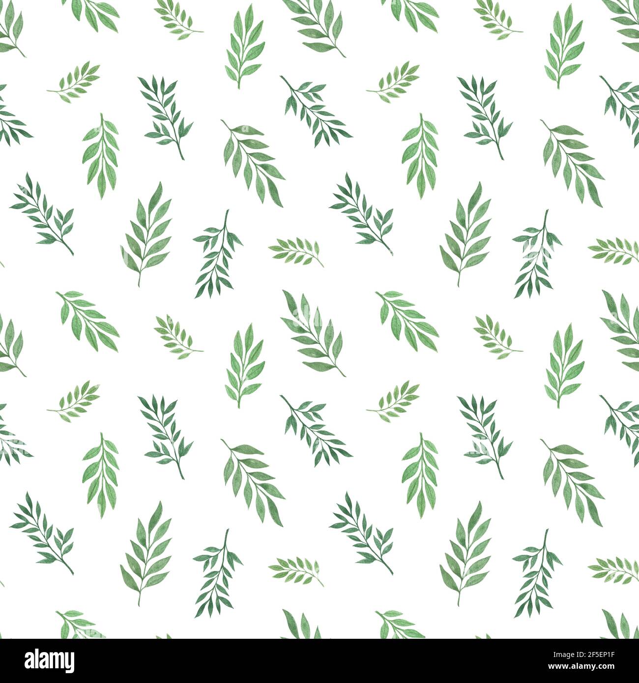 Grüne Blätter in zufällig angeordnet nahtlose Muster Hand gezeichnet botanischen floralen Aquarell Illustration, einfache Grün Ornament für Textil, Geschenk Pap Stockfoto