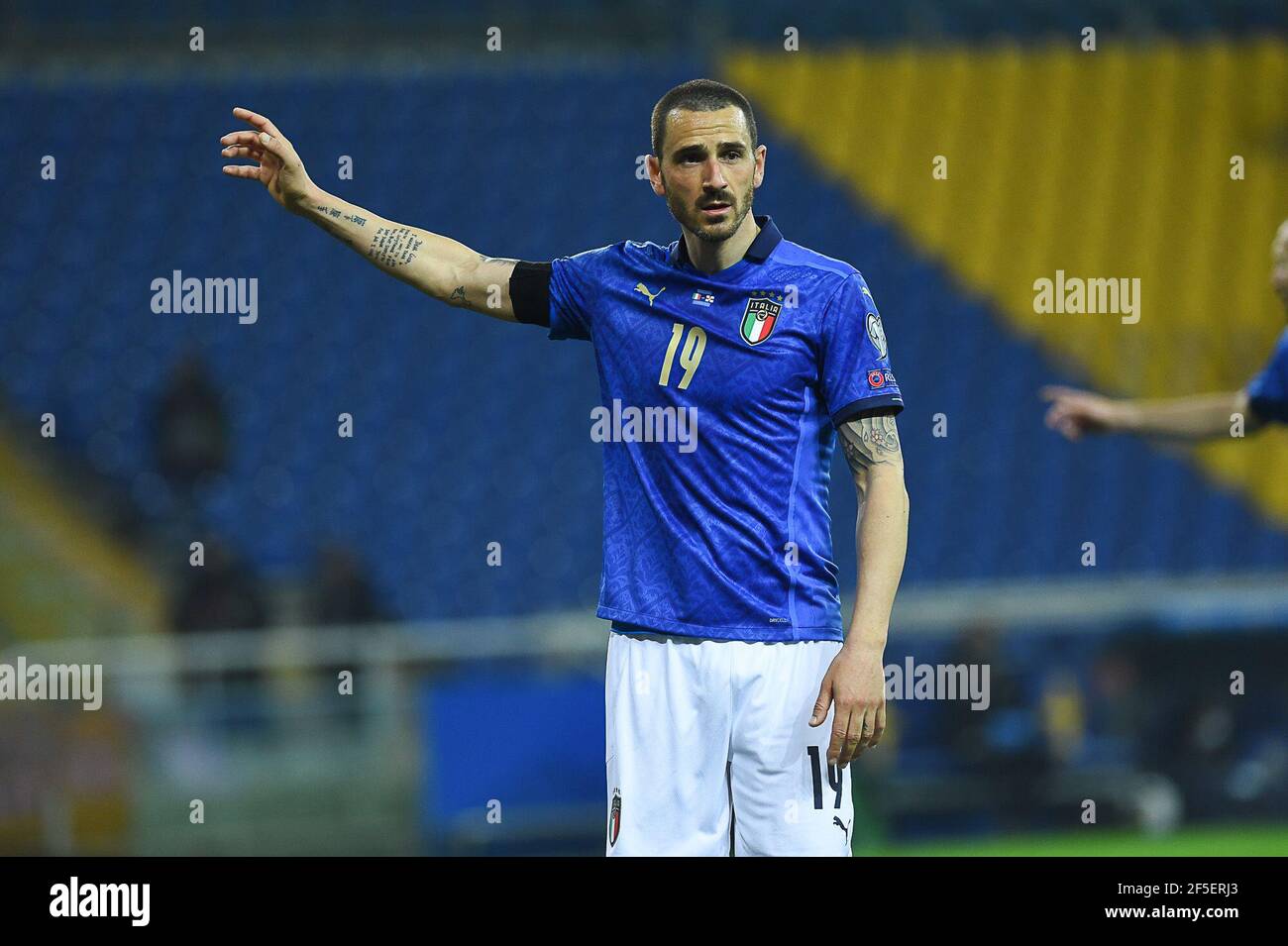 Parma, Italien. März 2021, 25th. Leonardo Bonucci aus Italien im Einsatz beim Qualifikationsspiel der FIFA Fußball-Weltmeisterschaft 2022 in Katar zwischen Italien und Nordirland am 25. März 2021 im Stadio Ennio Tardini in Parma, Italien. (Foto von Roberto Ramaccia/INA Photo Agency) Quelle: SIPA USA/Alamy Live News Stockfoto