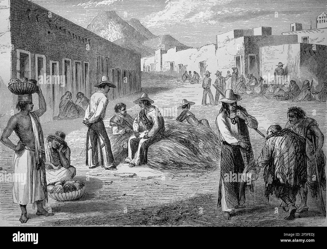 Marktszene in Chihuahua in Mexiko 1890 / Marktzene in Chihuahua in Mexiko im Jahr 1890, Historisch, historisch, digital verbesserte Reproduktion eines Originals aus dem 19th. Jahrhundert / digitale Reproduktion einer Originalvorlage aus dem 19. Jahrhundert, Stockfoto