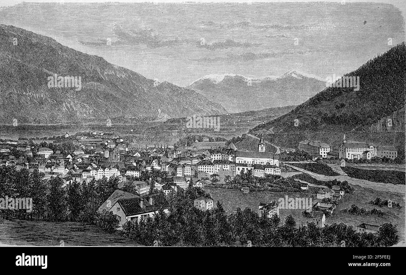 Chur im Kanton Graubünden in der Schweiz, 1880 / Chur im Kanton Graubünden in der Schweiz, im Jahr 1880, Historisch, historisch, digital verbesserte Reproduktion eines Originals aus dem 19th. Jahrhundert / digitale Produktion einer Originalvorlage aus dem 19. Jahrhundert, Stockfoto