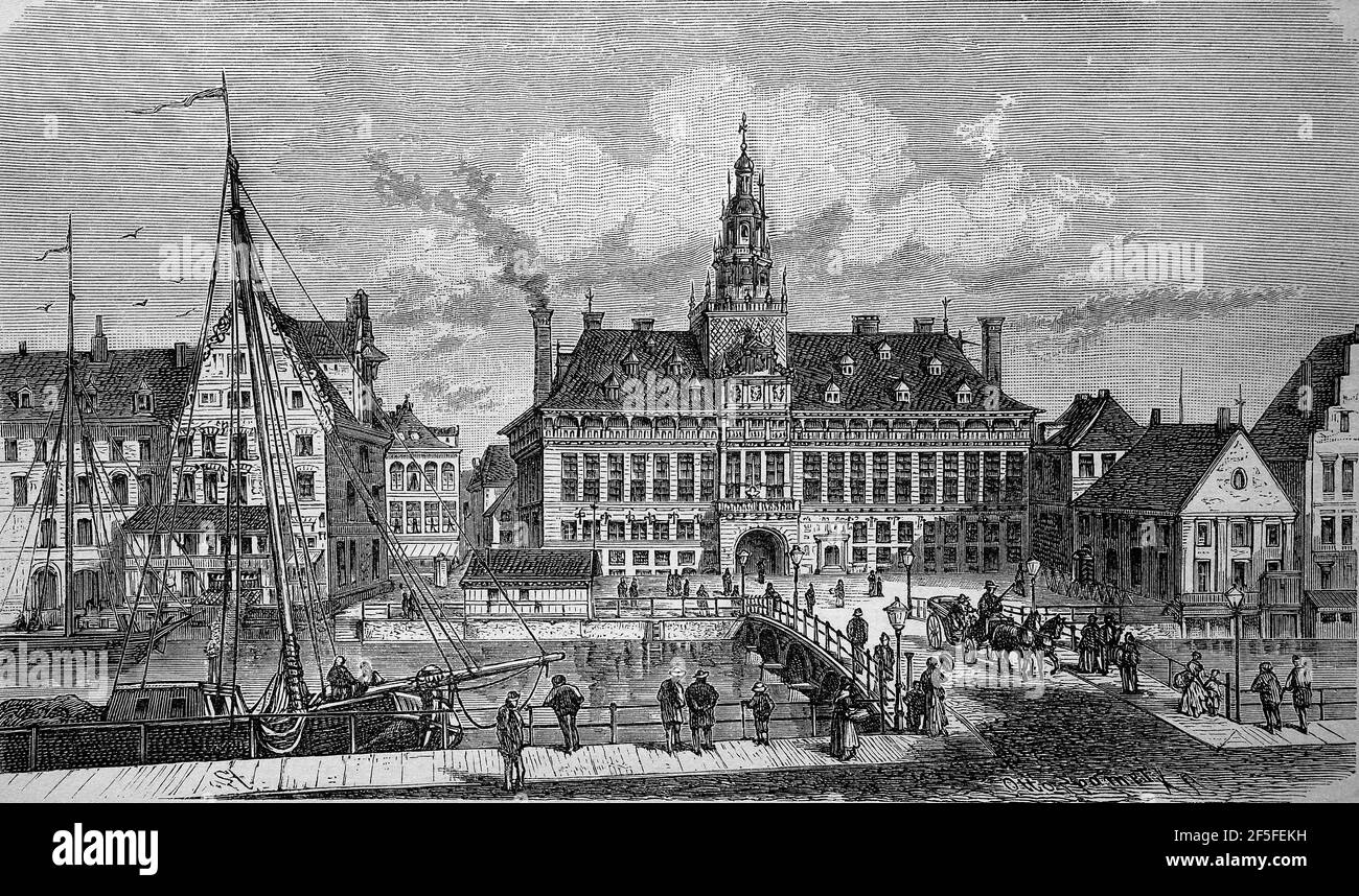 Das Rathaus in Emden, Niedersachsen, Ostfriesland, Deutschland, 1880 / das Rathaus in Emden, Niedersachen, Ostfriesland, Deutschland, im Jahr 1880, Historisch, historisch, digital verbesserte Reproduktion eines Originals aus dem 19th. Jahrhundert / digitale Produktion einer Originalvorlage aus dem 19. Jahrhundert, Stockfoto