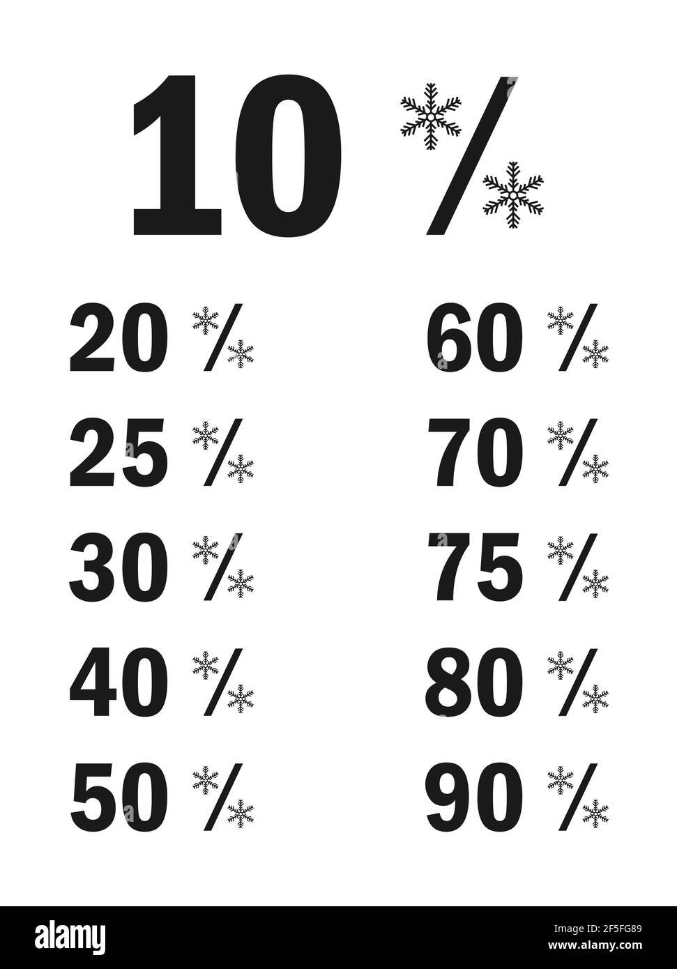 Winter Verkauf Vektor mit Flocken Prozent, 10,20,25,30...atc-Symbol . Stock Vektor