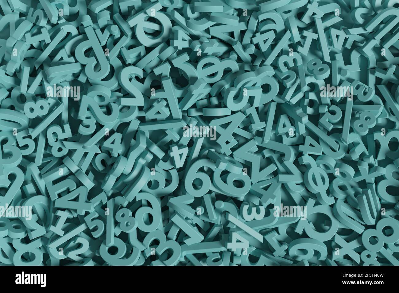 Grüne Zahlen und mathematische Symbole Hintergrund. 3D Abbildung. Stockfoto