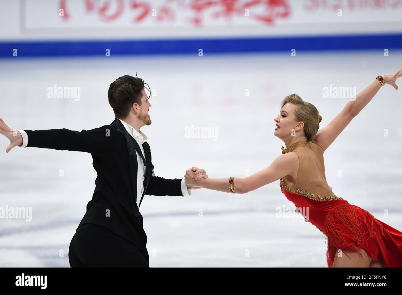 Alexandra STEPANOVA & Ivan BUKIN FSR, während des Ice Dance Rhythm Dance bei den ISU World Figure Skating Championships 2021 im Ericsson Globe, am 26. März 2021 in Stockholm, Schweden. Quelle: Raniero Corbelletti/AFLO/Alamy Live News Stockfoto