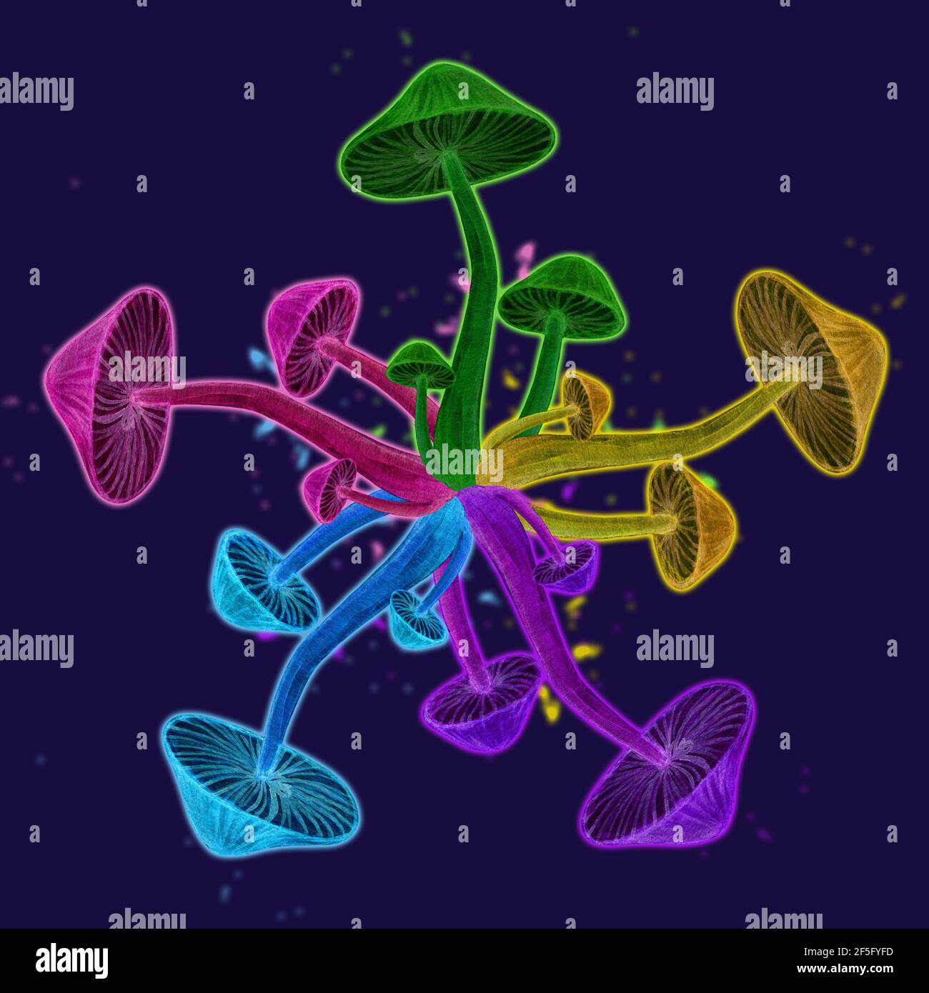 Psychedelische Toadstool Neon Kreis Illustration Stockfoto