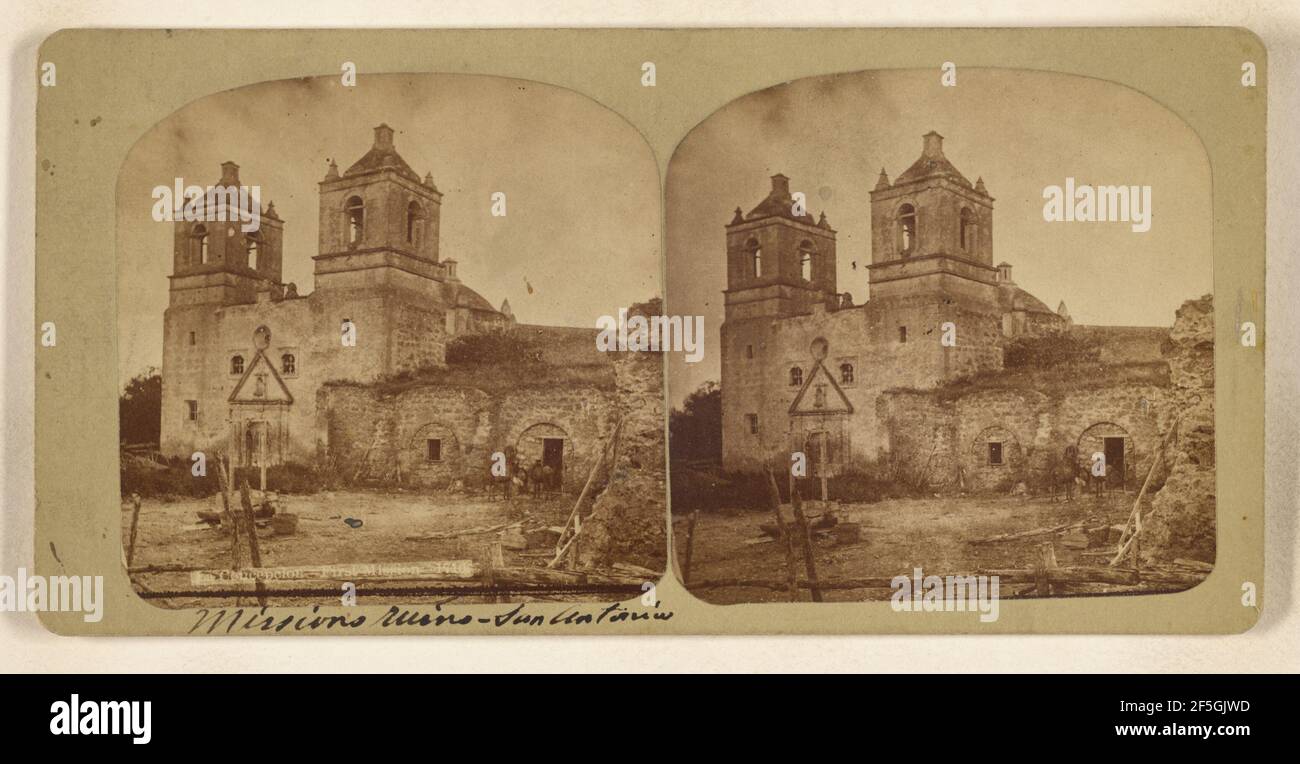 La Concepcion - Erste Mission - 1716. Mission Concepcion de la Purissima de Acuna, Außenansicht, San Antonio, Texas. Doerr & Jacobson Stockfoto