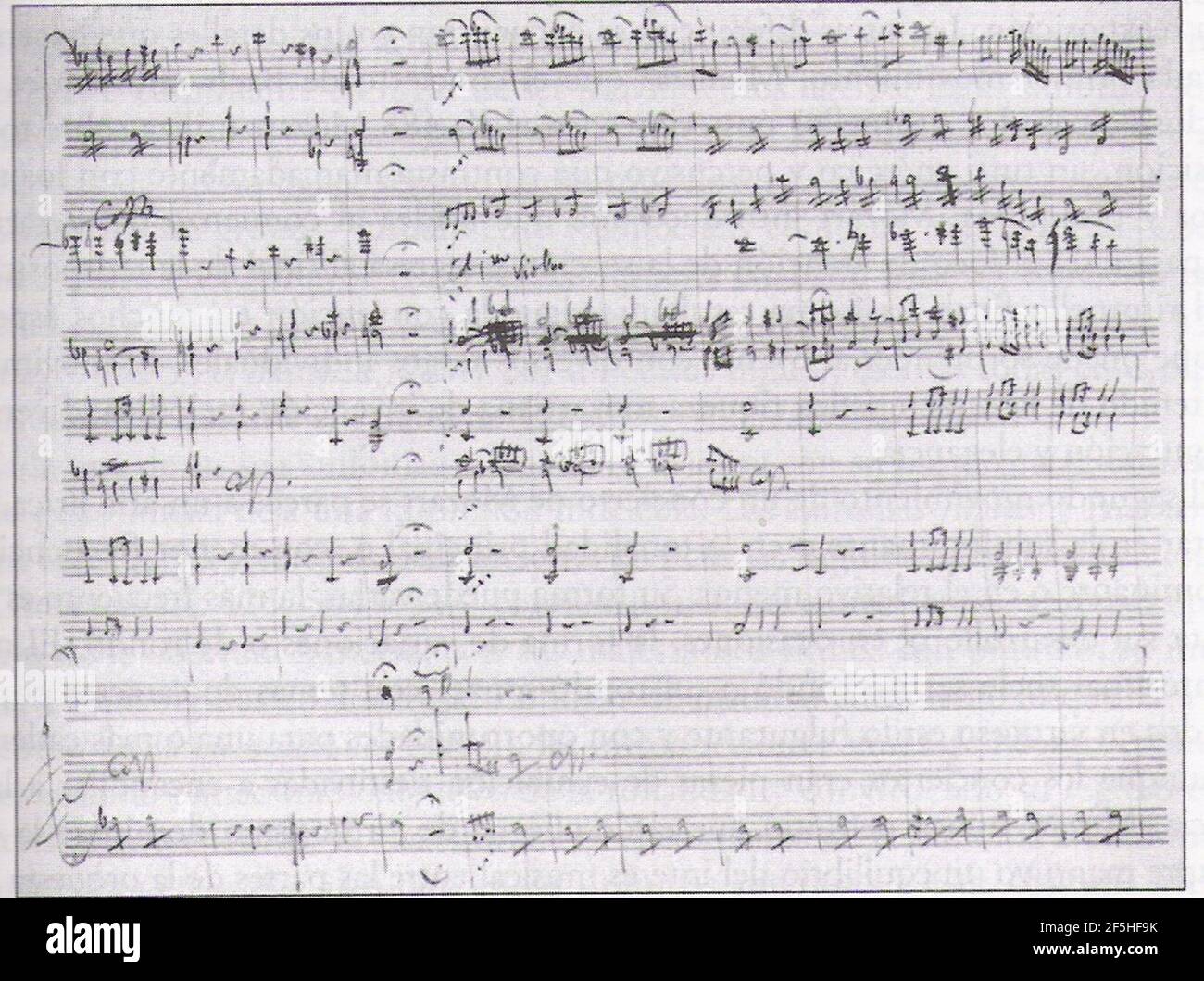 Página manuscrita del Concierto para Piano KV 467 Mozart. Stockfoto