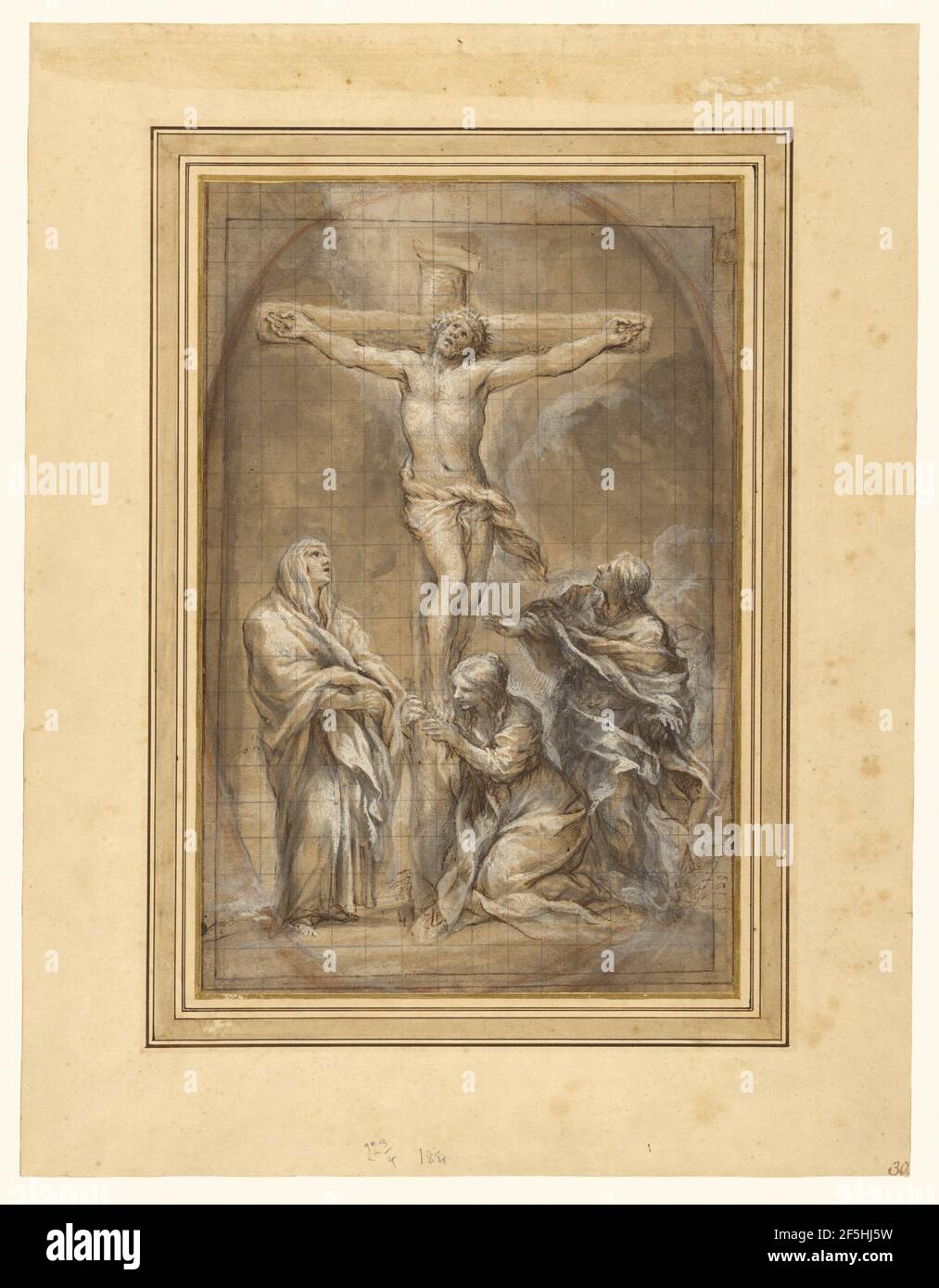 Christus am Kreuz mit der Jungfrau Maria, Maria Magdalena und dem heiligen Johannes. Pietro da Cortona (Italienisch, 1596 - 1669) Stockfoto