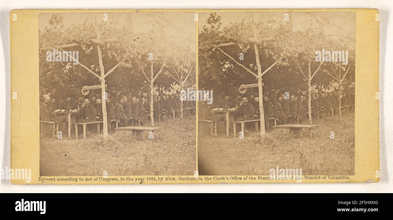 Officers of the 50th New York Vol. Engineers, feiert die 4th Juli, 1864, vor Petersburg, VA.. Timothy H. O'Sullivan (Amerikaner, um 1840 - 1882) Stockfoto