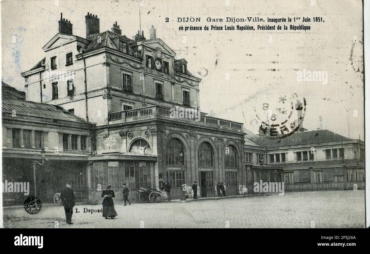 R1 2 - DIJON - Gare de Dijon-Ville, inaugurée le 1er juin 1851 en présence du Prince Louis Napoléon, Président de la République. Stockfoto