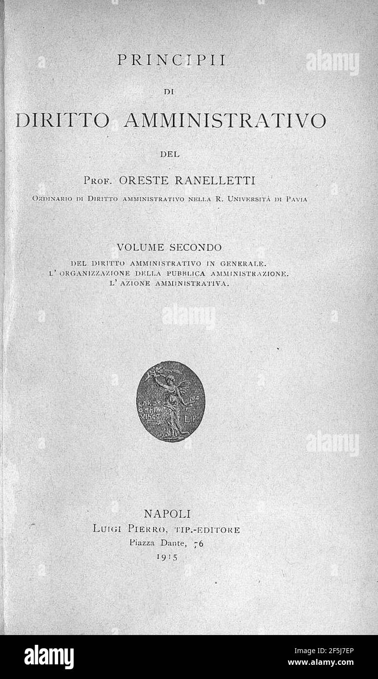 Ranelletti, Oreste – Principi di diritto amministrativo, 1915 – BEIC 15804337. Stockfoto