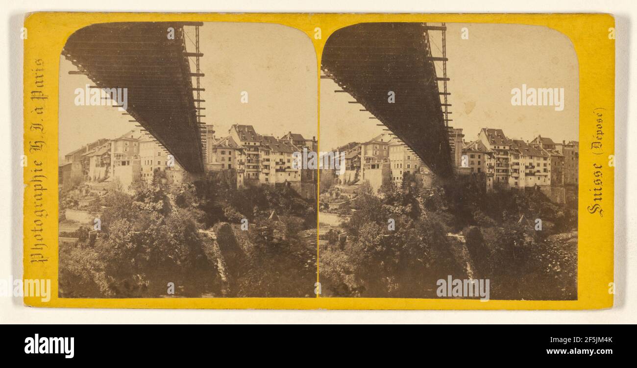 Freiburg. Vue Pry sous le Pont suspendu.. Hippolyte Jouvin (Französisch, 1825 - 1889) Stockfoto