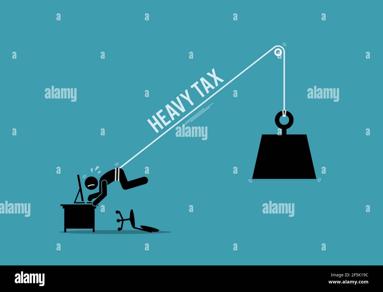 Der arbeitende Steuerzahler wird durch die Last der hohen Steuern gebunden. Vector Illustration Konzept der hohen Steuerbelastung, finanzielle Einschränkung, Unternehmen oppres Stock Vektor