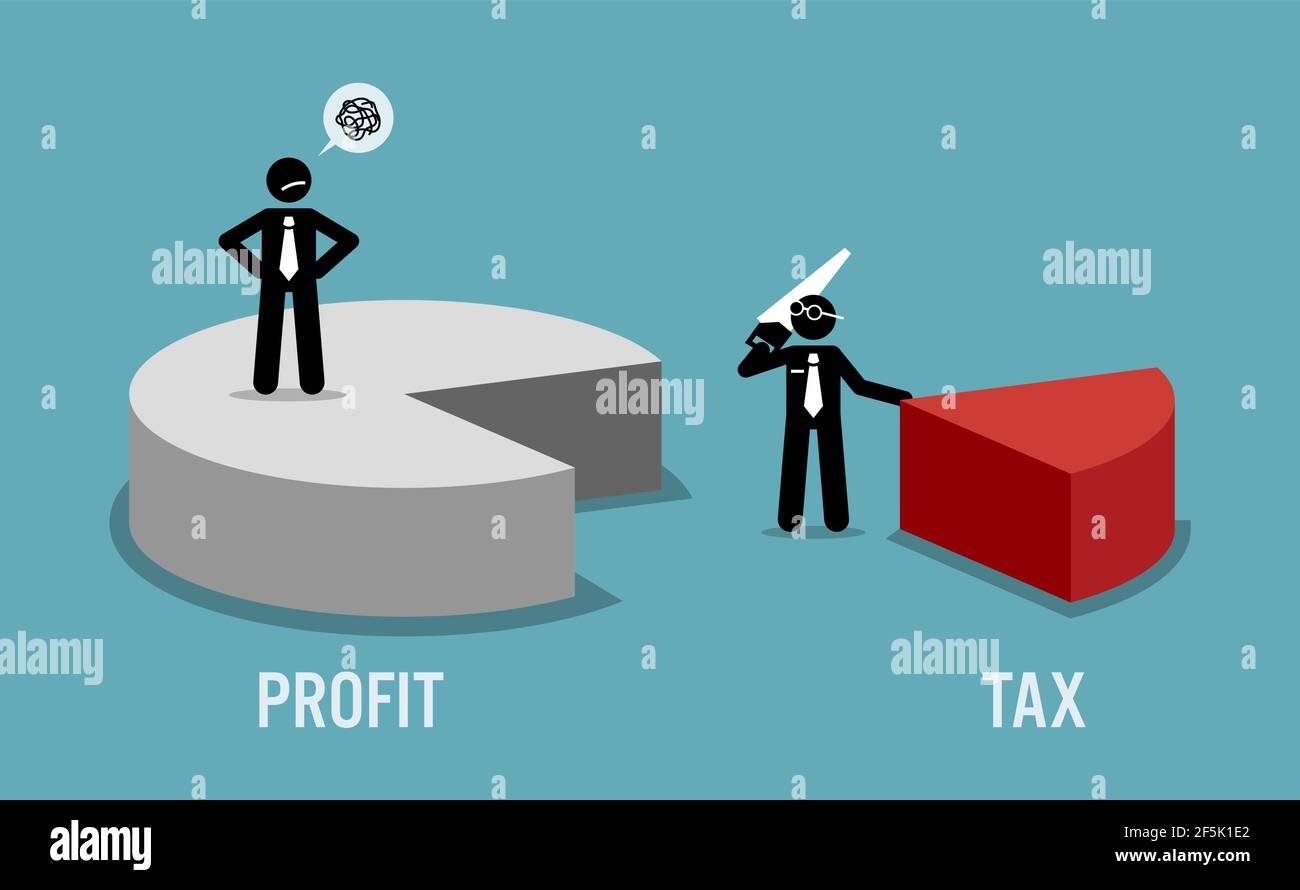 Steuerzahler unzufrieden mit Geschäftseinnahmen oder Gewinn, die von der Regierung IRS besteuert werden. Vektor-Illustration Konzept der Steuererklärung Verpflichtung, finanzielle BU Stock Vektor