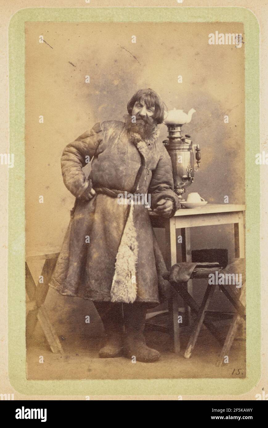 Mann im Mantel, der sich auf den Tisch lehnte. William Carrick (Scottish, 1827 - 1878) Stockfoto