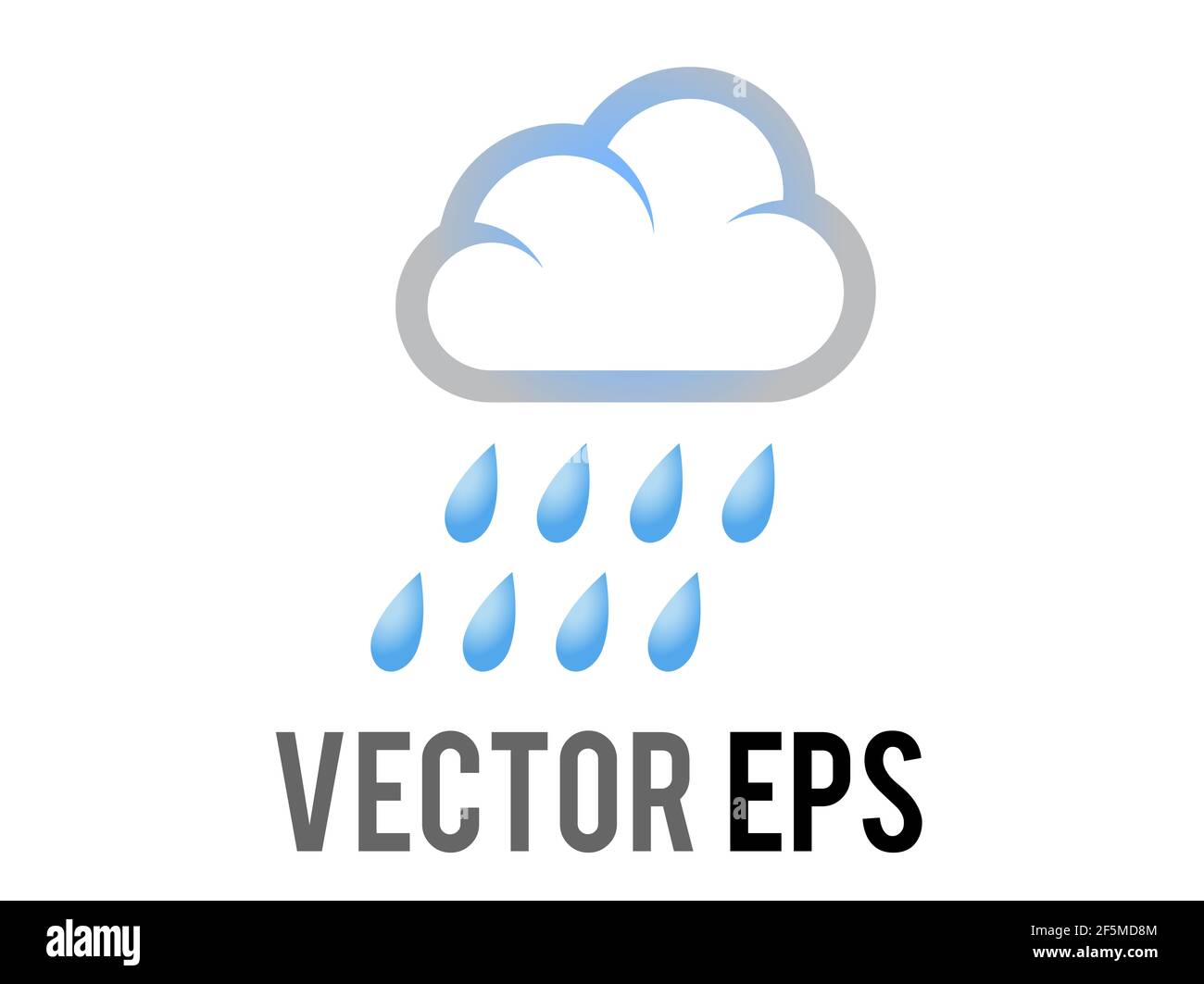 Der isolierte Vektor blaue Regentropfen fallen aus weißen Wolke Symbol Stockfoto