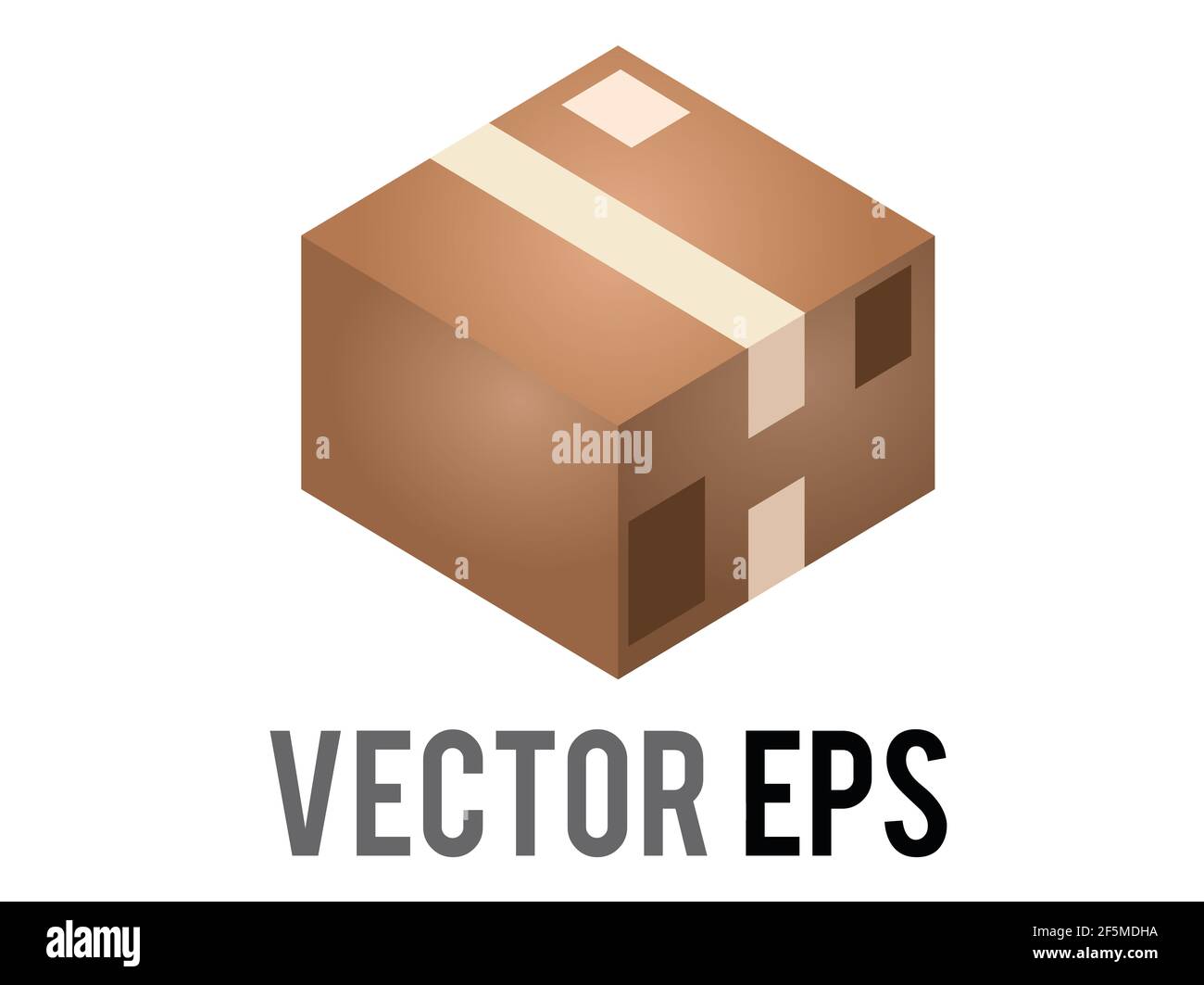 Der isolierte Vektor hellbraun Karton-Box-Symbol mit Versandetikett und mit Klebeband verschlossen Stockfoto