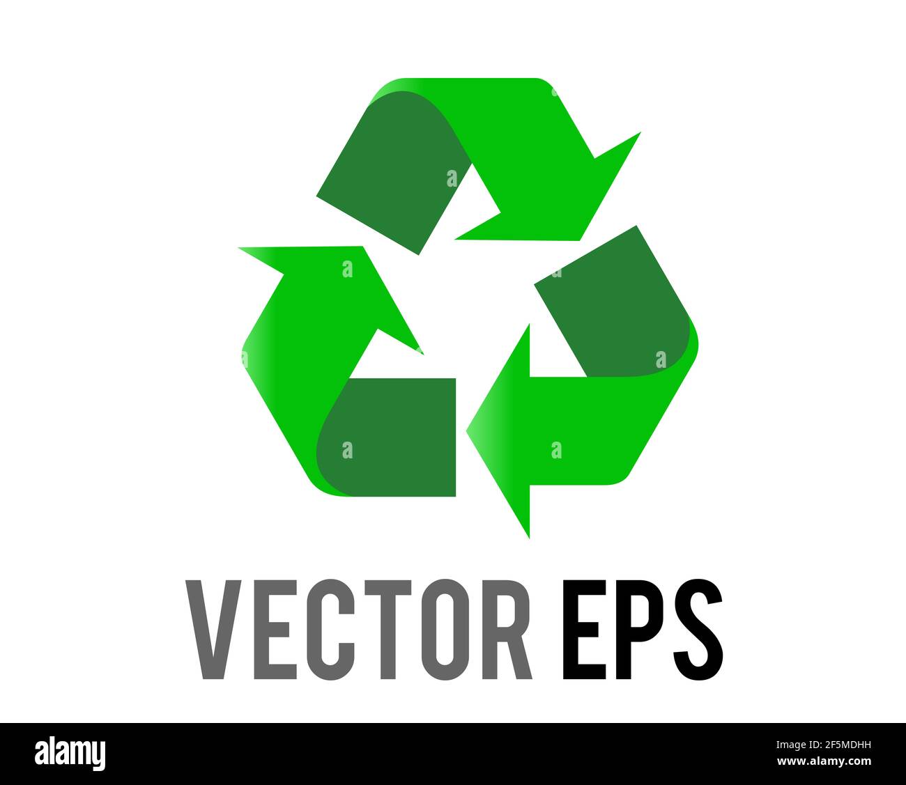 Das Symbol für das isolierte Vektor-grüne Universal-Recycling-Symbol, drei Pfeile zeigen im Uhrzeigersinn in einer dreieckigen Formation Stockfoto