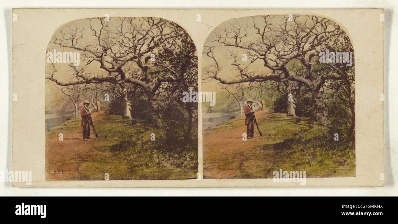 Mann in Jagdkleidung mit Hut stehend, mit Schrotflinte. William Grundy (Englisch, 1806 - 1859) Stockfoto