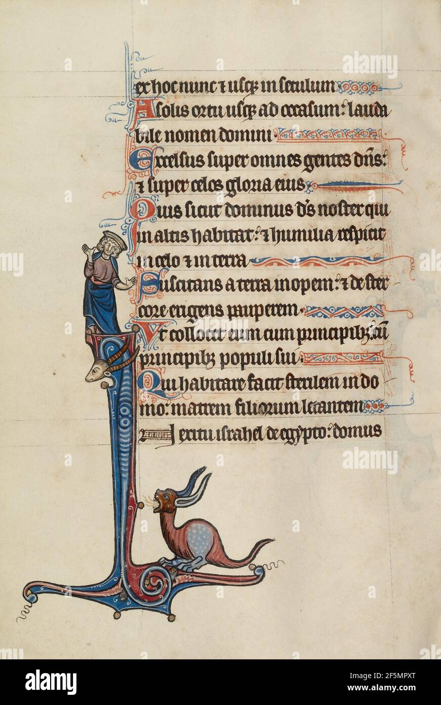 Iniital I: Ein König mit in der Anbetung erhobenen Händen. Bute Master (französisch-flämisch, aktiv um 1260 - 1290) Stockfoto