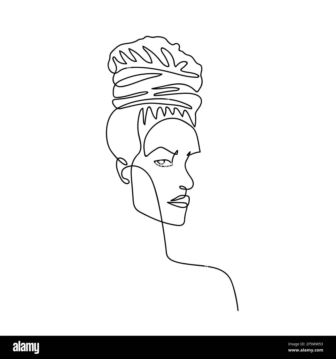 Durchgehende Linie abstraktes weibliches Porträt mit afrikanischer Frisur. Hand gezeichnet Linie afrikanische Frau. Frau Mode Schönheit Konzept. Design für Modell Stock Vektor