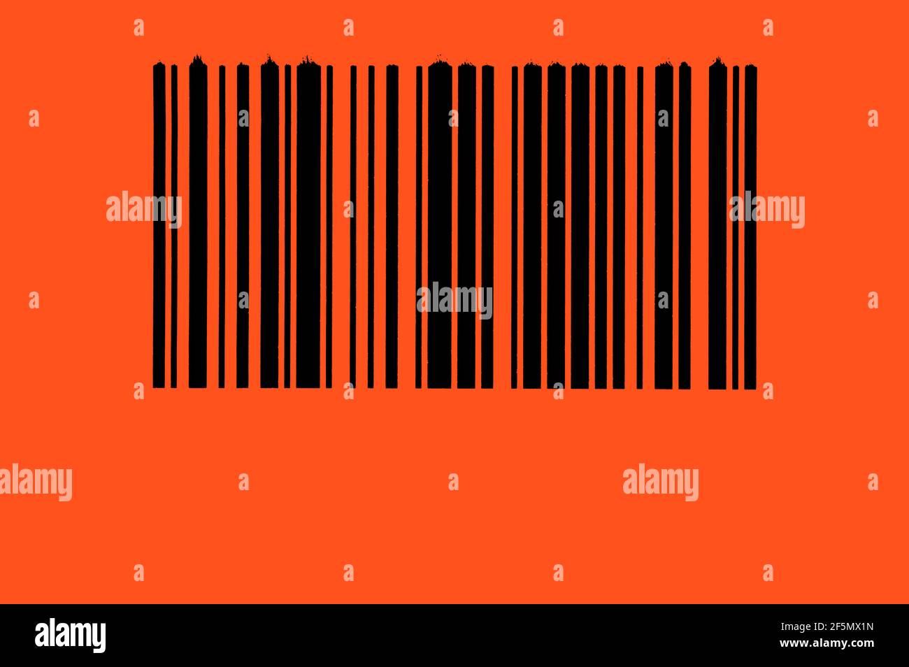 Aufkleber Barcode Papier orange und schwarz, klebrige Barcode schwarz und weiß Stockfoto