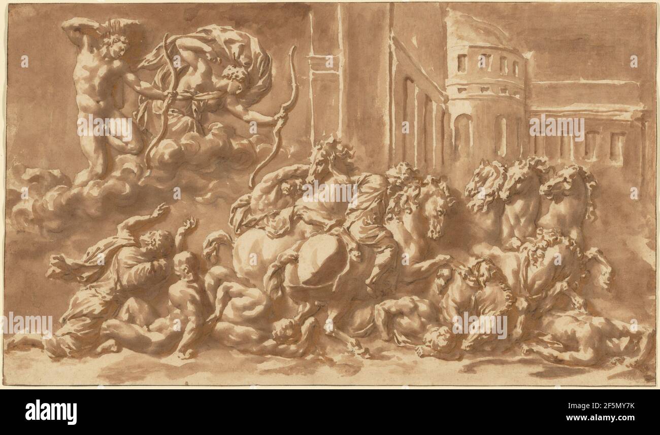 Die Söhne Niobes, die von Apollo und Diana erschlagen wurden. Jan de Bisschop (Niederländisch, 1628 - 1671) Stockfoto