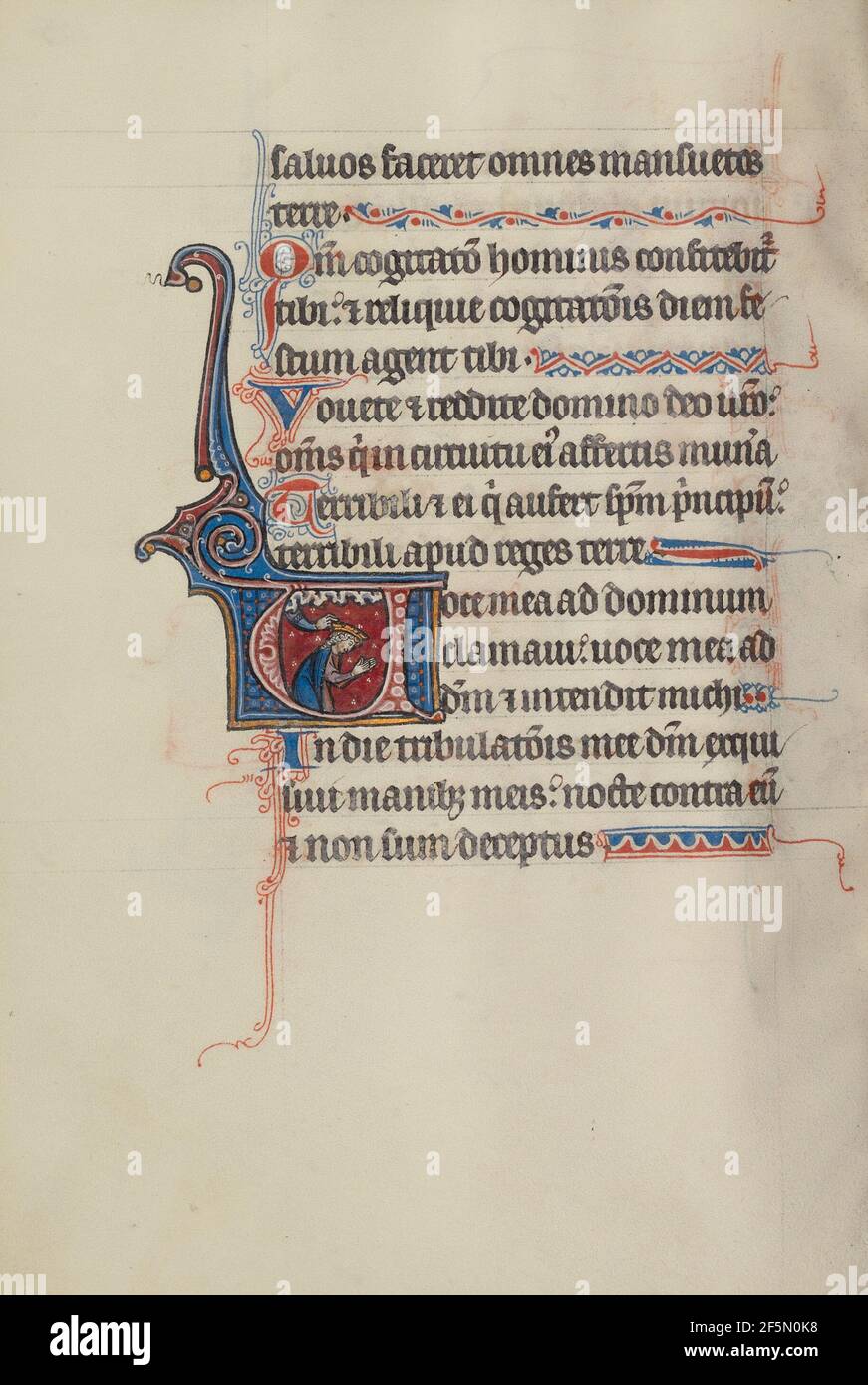 Initial V: Die göttliche Hand kräht David. Bute Master (französisch-flämisch, aktiv um 1260 - 1290) Stockfoto