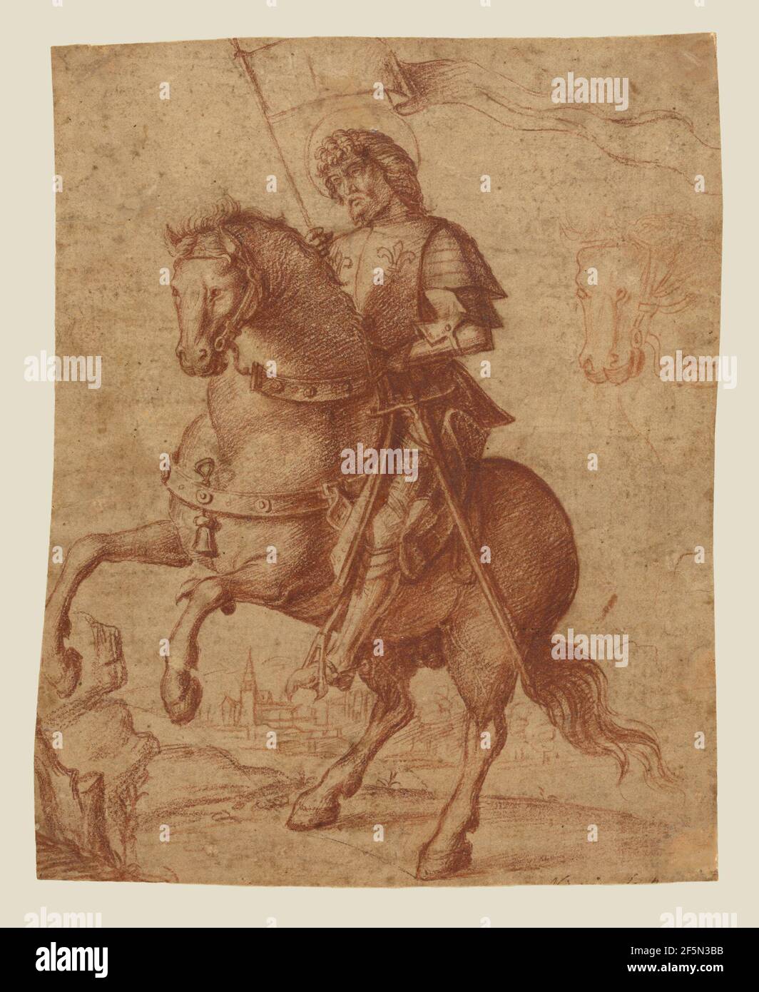 Ein Heiliger auf dem Pferderude. Kreis von Giovanni Battista Cima da Conegliano (italienisch (venezianisch), um 1459/1460 ? - 1517/1518) Stockfoto
