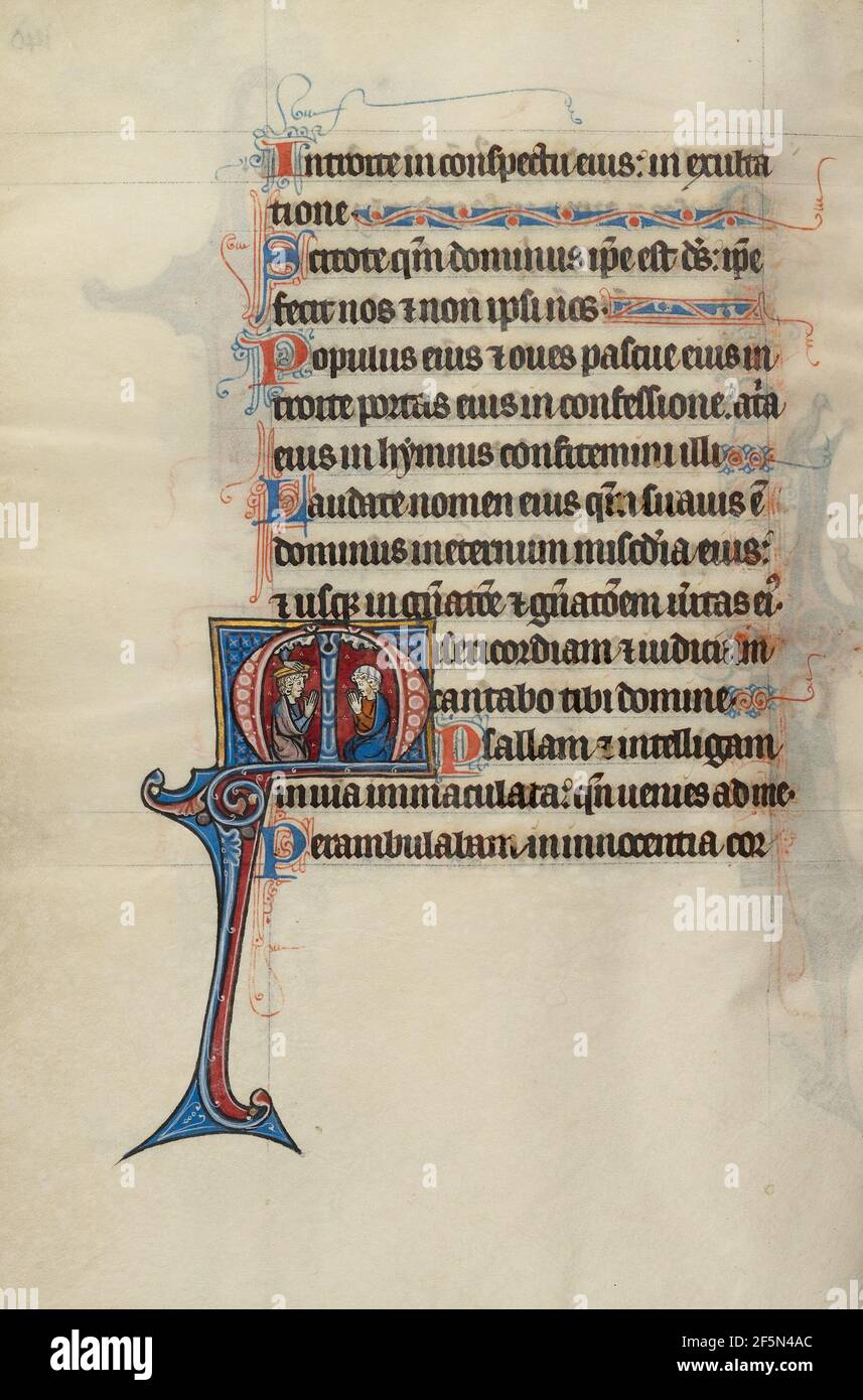 Initial M: Zwei Männer knieten im Gebet, einer gekrönt von der Hand Gottes. Bute Master (französisch-flämisch, aktiv um 1260 - 1290) Stockfoto