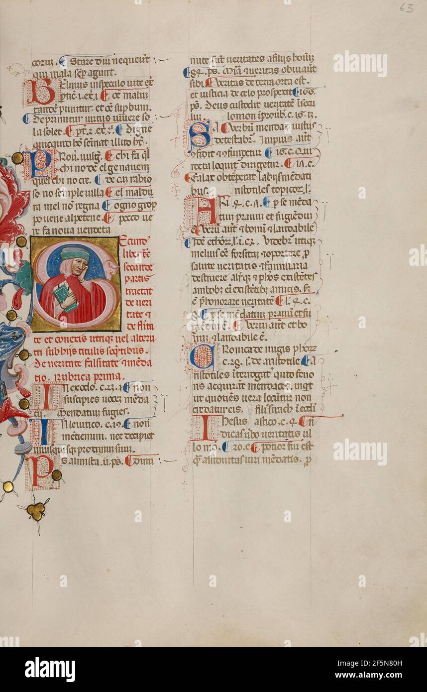 Initial S: Büste Portrait eines Mannes, der seine Hand an seine Wange hält. Cristoforo Cortese (Italienisch, aktiv Venedig, Italien 1390 - 1445) Stockfoto