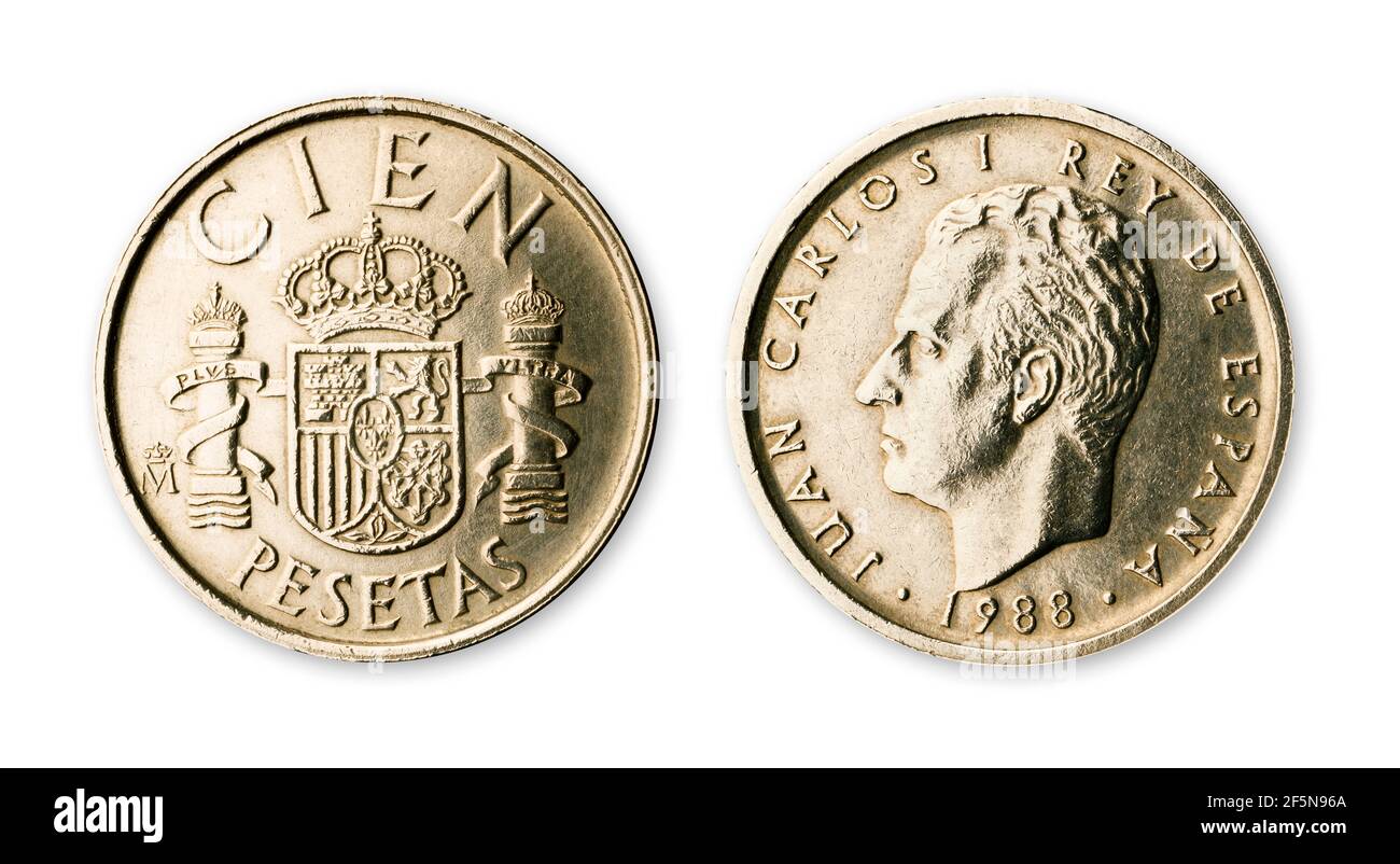 Order und Rückseite einer Peseta Münze Stockfoto