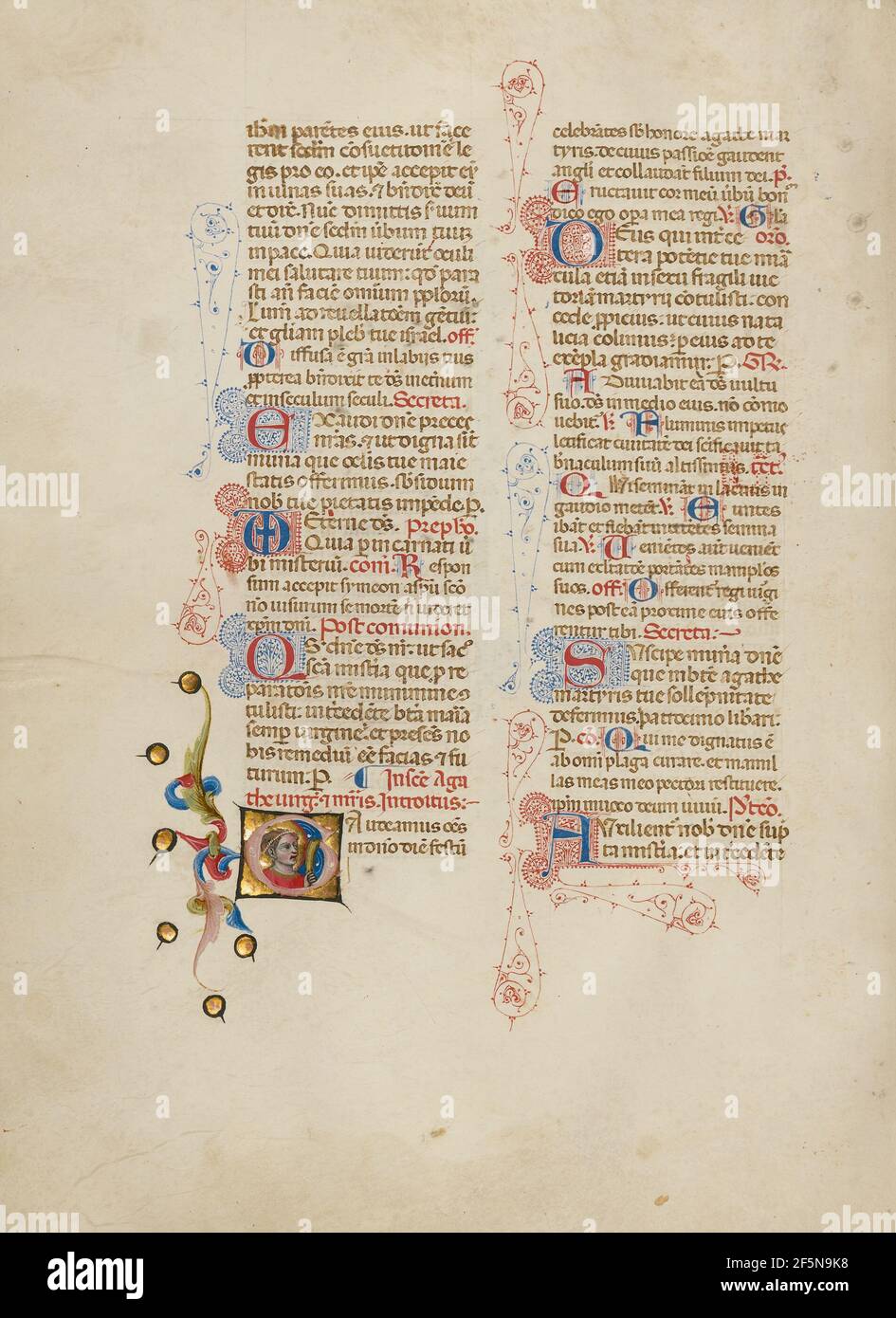 Initial G: Saint Agatha. Master of the Brussels Initials (Italienisch, aktiv um 1389 - 1410) Stockfoto