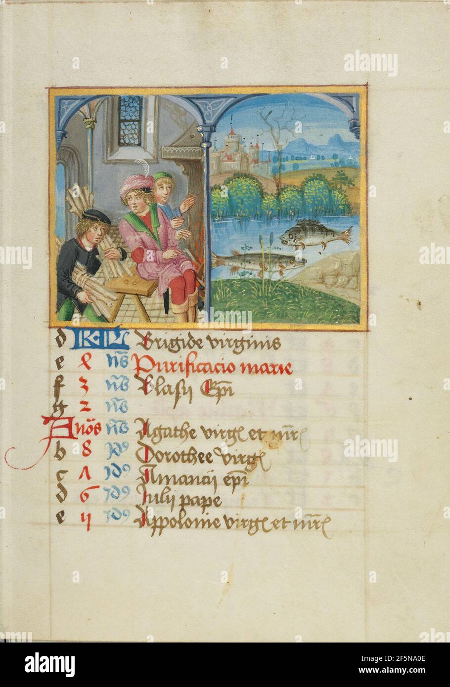 Februar Kalenderseite; Warmhalten; Fische. Unbekannt Stockfoto