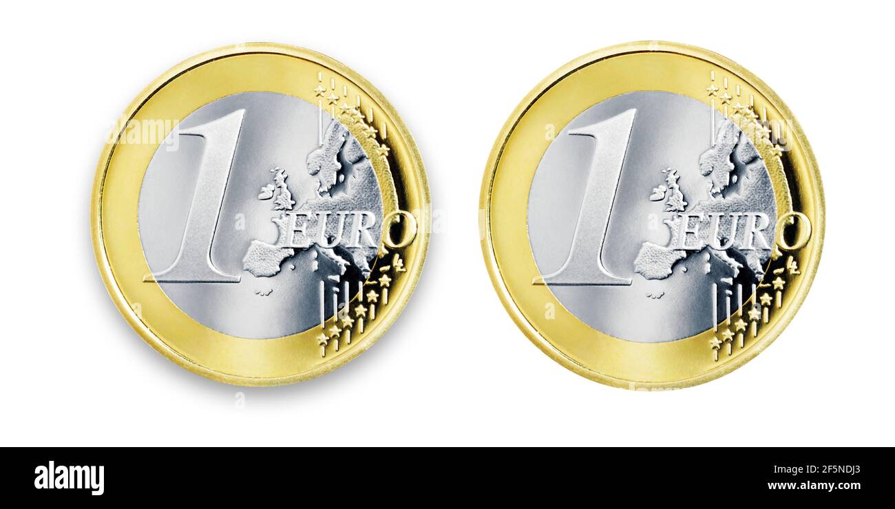 Deciedene 1 Euromünzen isoliert Stockfoto