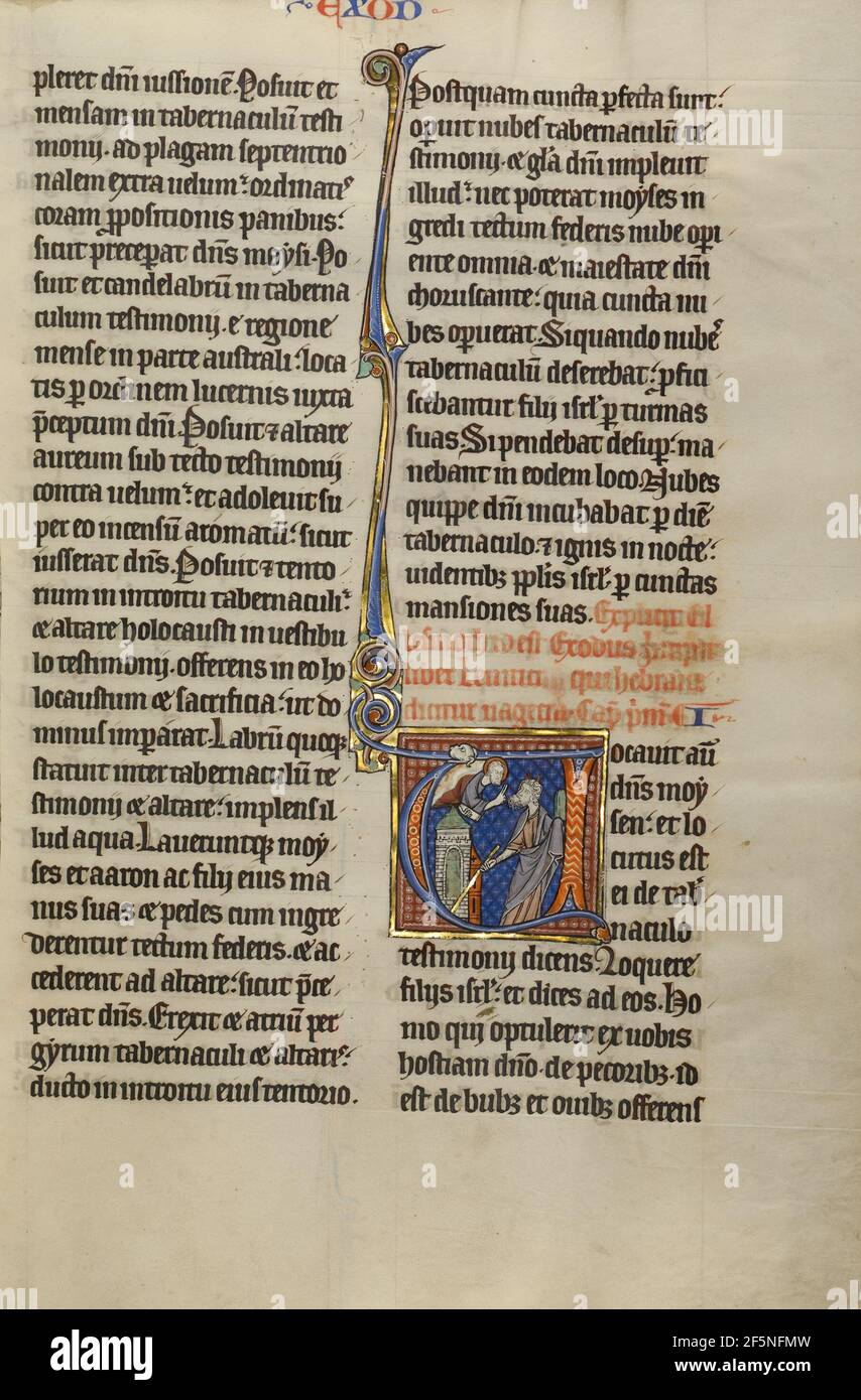 Initial V: Gott spricht von einem Turm zu Mose. Unbekannt Stockfoto