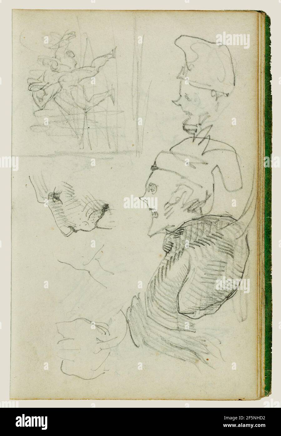 Studien von Löwen, kompositorische Gruppenfigurenstudie, zwei Karikaturkopfstudien. Théodore Géricault (Französisch, 1791 - 1824) Stockfoto