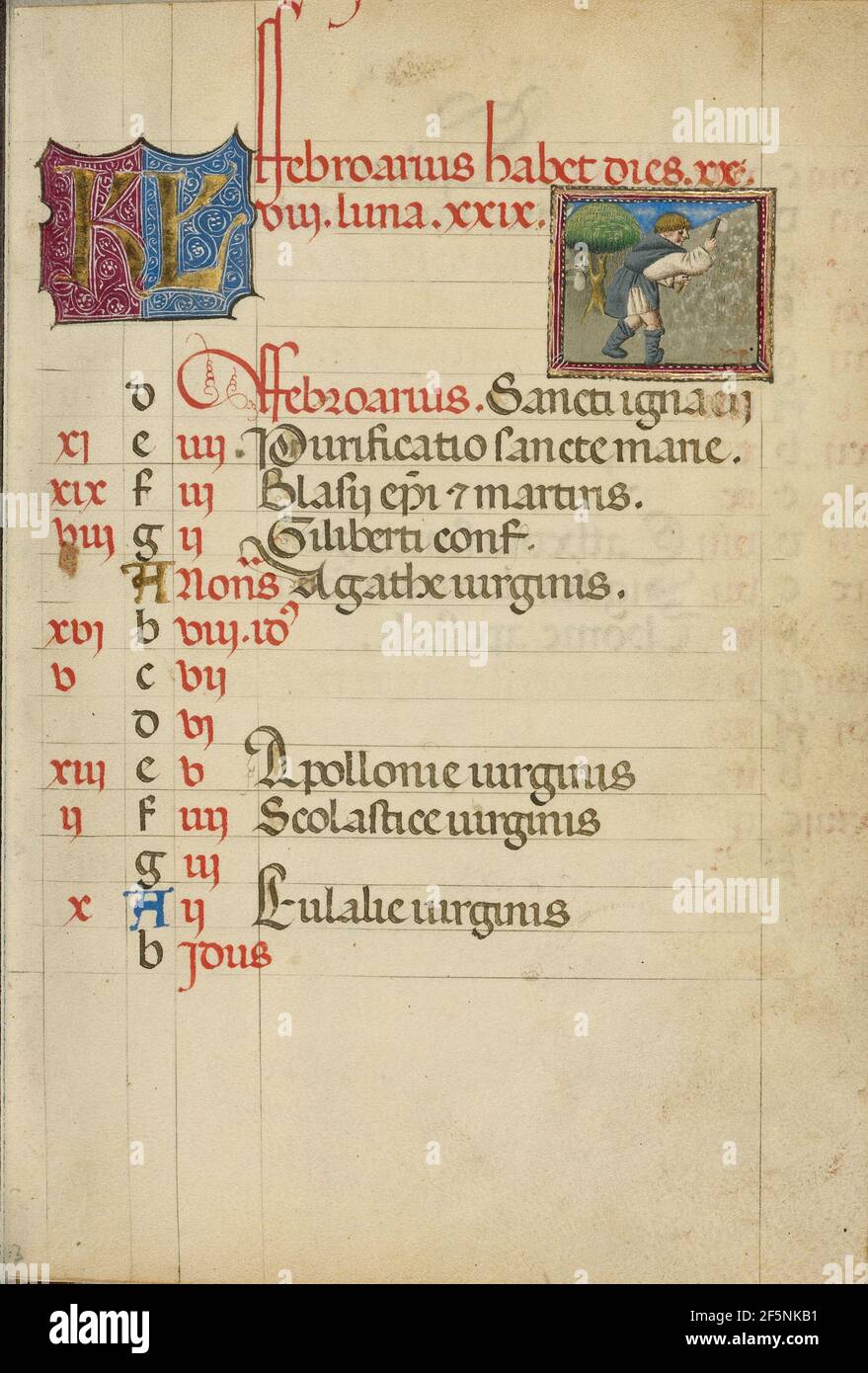 Kalenderseite Februar; Hoeing. Unbekannt Stockfoto