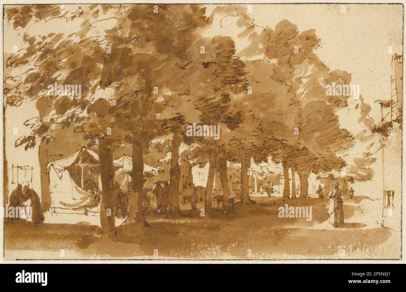 Eine Marktszene unter Bäumen in Katwijk op Rijn. Jan de Bisschop (Niederländisch, 1628 - 1671) Stockfoto