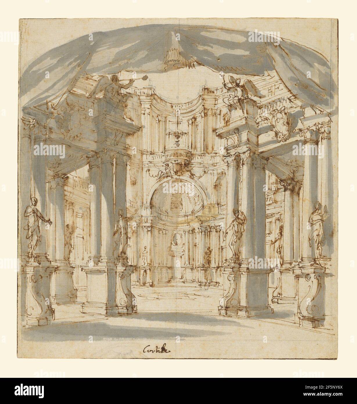 Der Hof eines Palastes: Projekt für eine Bühne. Filippo Juvarra (Italienisch, 1678 - 1736) Stockfoto