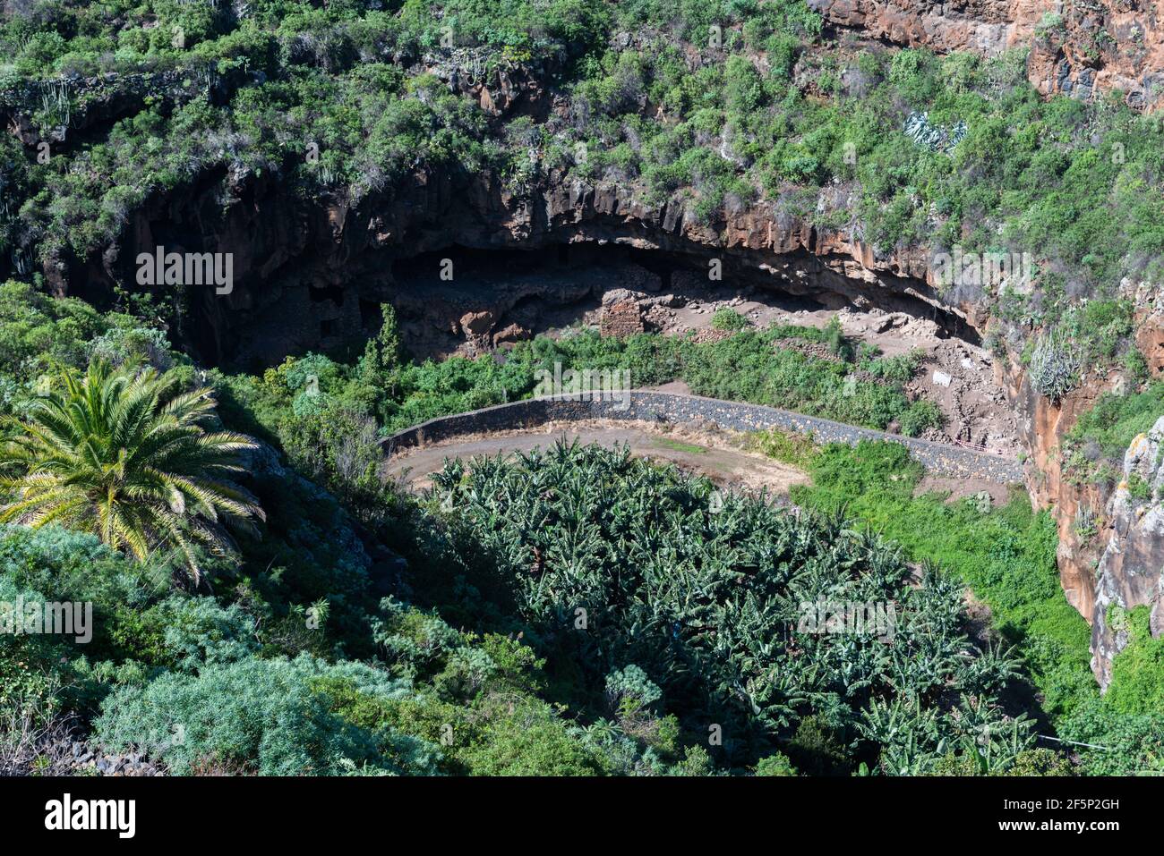 Historische Höhlen in El Tendal bei La Palma, Kanarische Inseln, Spanien. Stockfoto