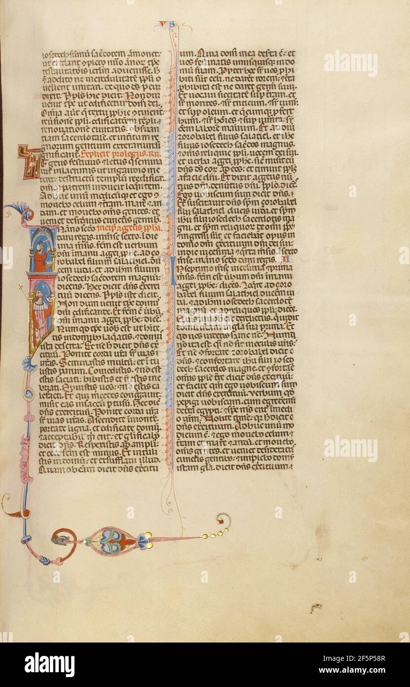 Initial I: Ein Mann trägt eine Krone und ein Mann arbeitet. Unbekannt Stockfoto