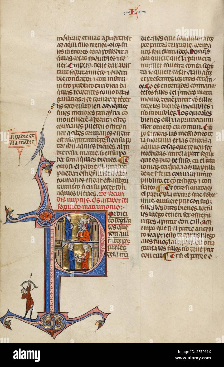 Initial P: Ein Mann, der mit vier Jugendlichen spricht und EIN Mann, der einen Ring auf die Hand einer Frau legt. Stockfoto