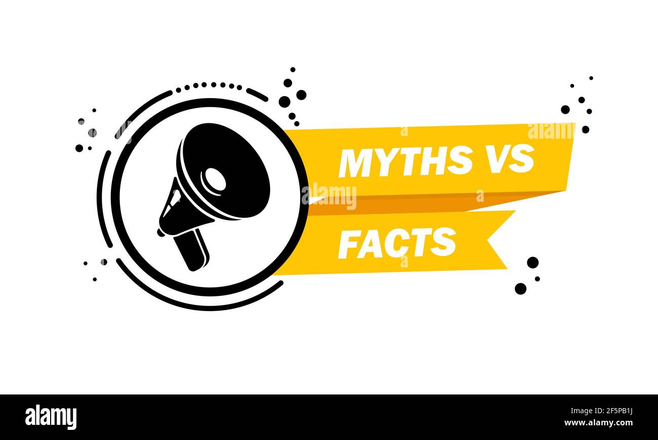 Megaphon mit Mythen vs Fakten Sprechblase Banner. Lautsprecher. Label für Business, Marketing und Werbung. Vektor auf isoliertem Hintergrund. EPS 10. Stock Vektor