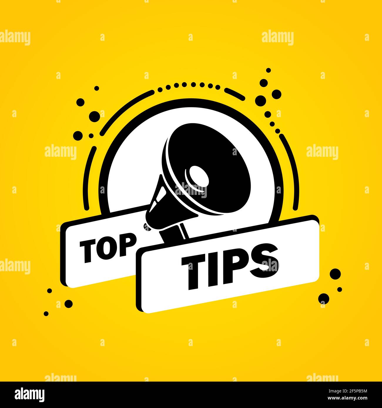 Megaphon mit Top Tips Sprechblasenbanner. Lautsprecher. Label für Business, Marketing und Werbung. Vektor auf isoliertem Hintergrund. EPS 10. Stock Vektor