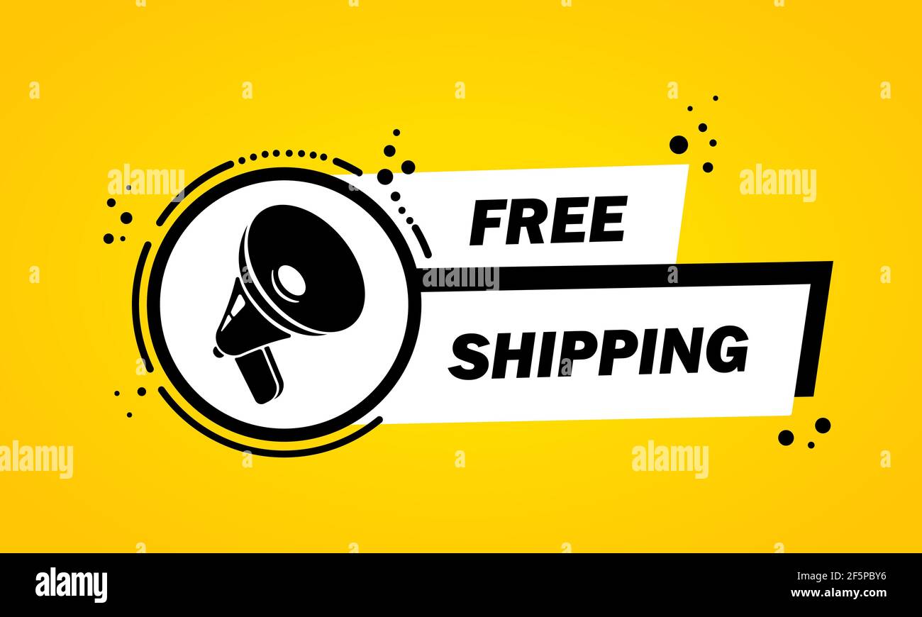 Megaphon mit Freiversand Sprechblase Banner. Lautsprecher. Label für Business, Marketing und Werbung. Vektor auf isoliertem Hintergrund. EPS 10. Stock Vektor