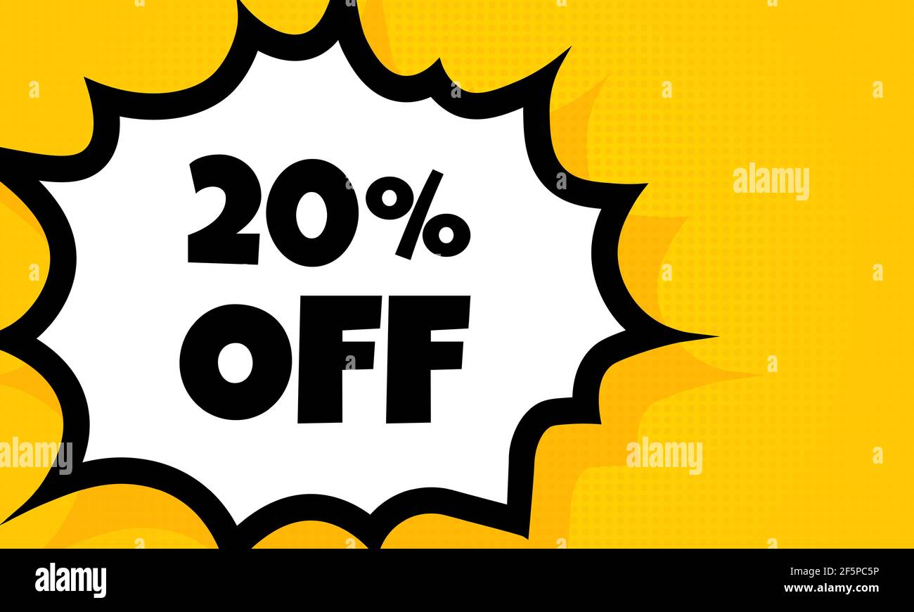 20 % Rabatt auf Sprechblasenbanner. Pop Art im Retro-Comic-Stil. Für Unternehmen, Marketing und Werbung. Vektor auf isoliertem Hintergrund. EPS 10. Stock Vektor