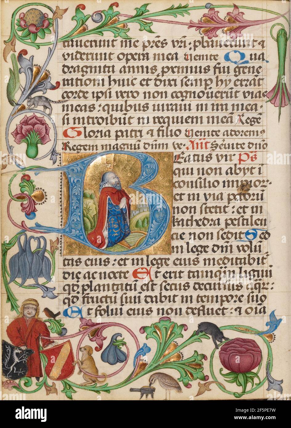 Initial B: David im Gebet. Wahrscheinlich Werkstatt von Ulrich Schreier (Österreicher, um 1430 - 1490) Stockfoto